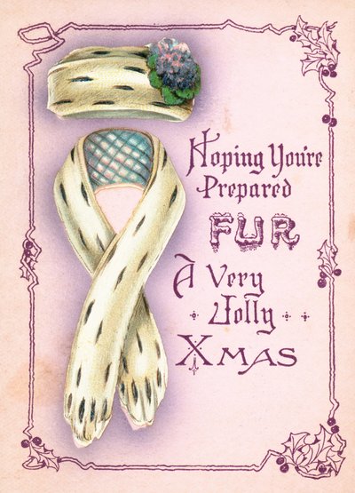 Sombrero de piel y bufanda, tarjeta de Navidad de English School