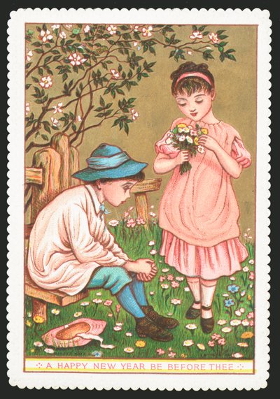 Niña con flores hablando con niño sentado de English School