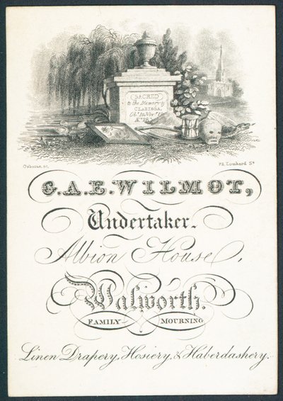 G A E Wilmot, funerario, tarjeta comercial de English School