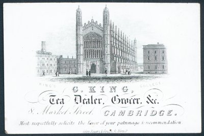 G King, comerciante de té, tendero, etc., tarjeta comercial de English School