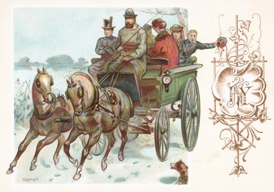 Caballos galopando y diligencia de English School