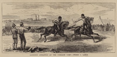 Atletismo de la guarnición en el campamento de Curragh, espada contra lanza de English School