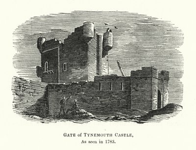 Puerta del Castillo de Tynemouth, vista en 1783 de English School