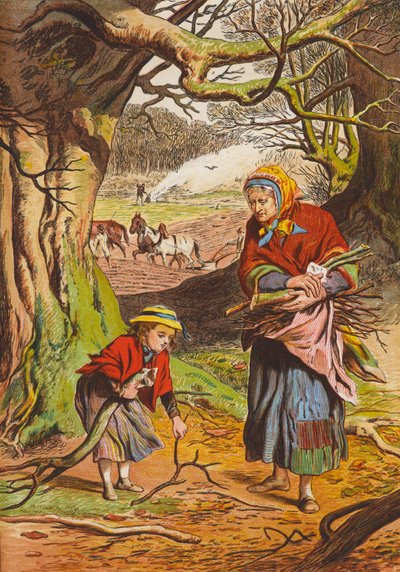 Recogida de leña (litografía en color) de English School