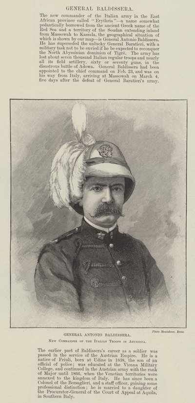 General Antonio Baldissera, nuevo comandante de las tropas italianas en Abisinia (grabado) de English School