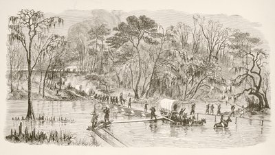 Tropas del General Sherman cruzando el río Edisto durante la Marcha al Mar (litografía) de English School