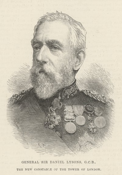 El General Sir Daniel Lysons, GCB, el Nuevo Alcaide de la Torre de Londres de English School