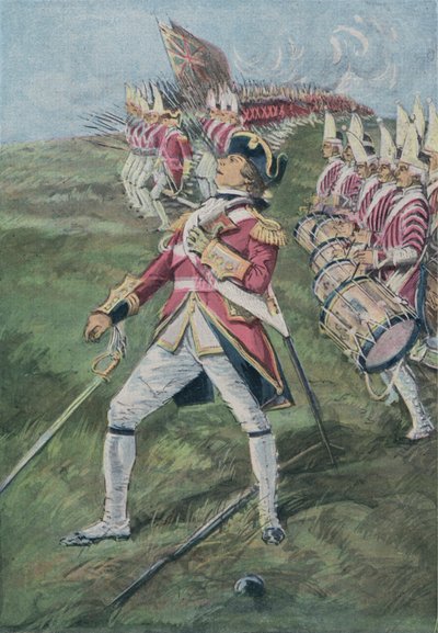 El General Wolfe herido en la Batalla de Quebec, Canadá, 1759 de English School