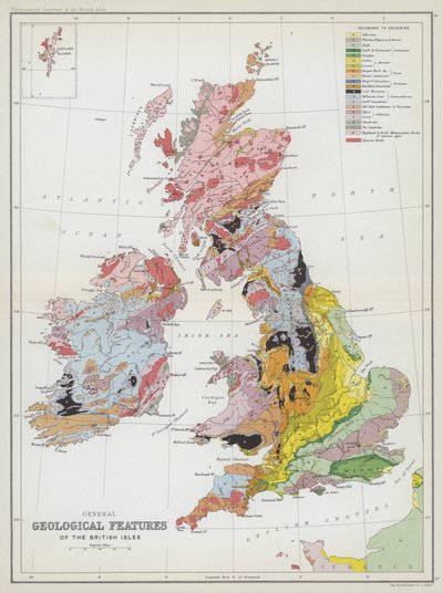 Características geológicas generales de las Islas Británicas (litografía en color) de English School