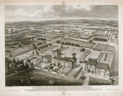 Vista general de los restos de la Abadía de Bermondsey, como apareció en 1805 de English School