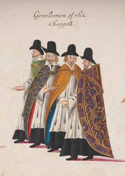 Caballeros de la capilla, detalle de parte del cortejo fúnebre de la reina Isabel I a la Abadía de Westminster, 28 de abril de 1603 de English School