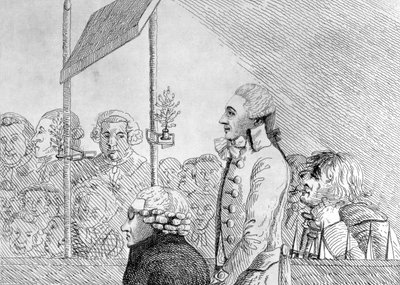 George Barrington dibujado del natural durante su juicio en Old Bailey el viernes 17 de septiembre de English School