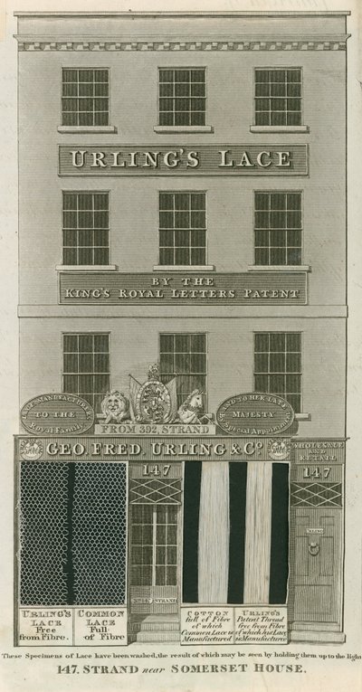 George Frederick Urling & Co, vendedores de encajes, 147 Strand, cerca de Somerset House, Londres de English School