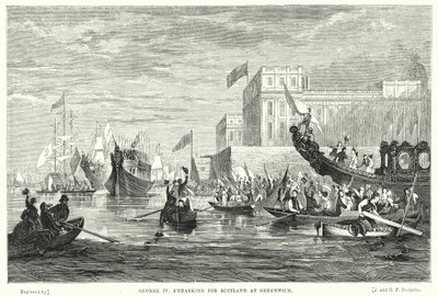 Jorge IV embarcando para Escocia en Greenwich de English School