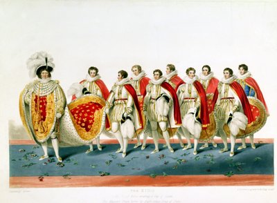 Jorge IV en Túnicas de Coronación Usando un Gorro de Estado, grabado por E. Scrivenor, de una placa de Sir George Naylor de English School