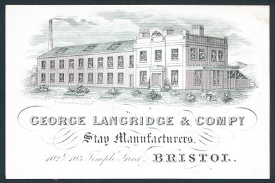 George Langridge & Company, fabricantes de corsés, tarjeta comercial de English School