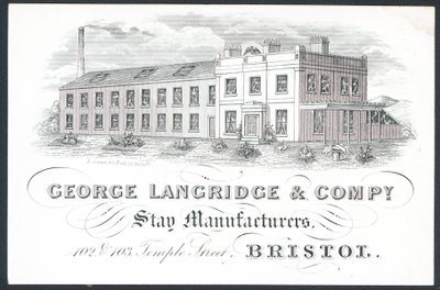 George Langridge & Company, fabricantes de corsés, tarjeta comercial de English School
