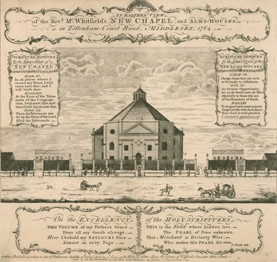 Nueva capilla y casas de beneficencia de George Whitefield en Tottenham Court Road, Londres, 1764 de English School