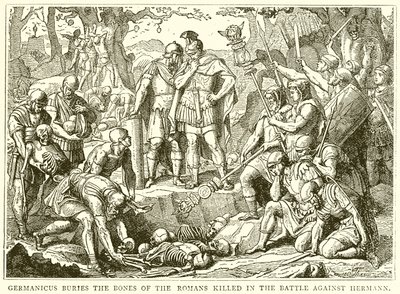 Germanicus entierra los huesos de los romanos muertos en la batalla contra Hermann de English School