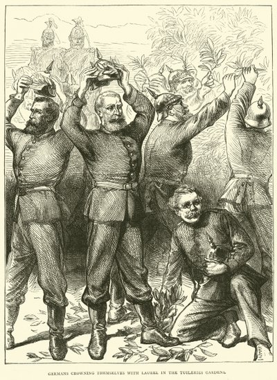 Alemanes coronándose con laureles en los Jardines de las Tullerías, marzo 1871 de English School