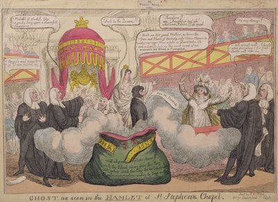 Fantasma visto en Hamlet de la Capilla de St. Stephens, pub. 1820 de English School