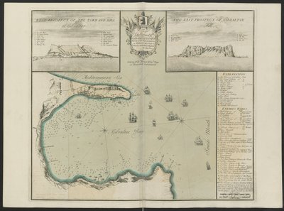 Bahía de Gibraltar (Perspectiva oeste y este de G. Hill.) Por C. Price, c.1730 (litografia en color) de English School