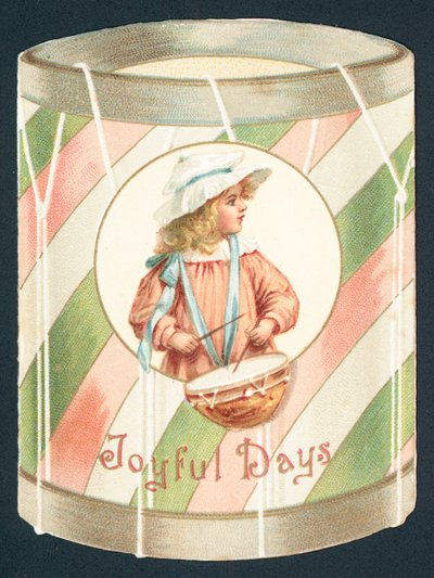 Niña tocando el tambor, tarjeta de Navidad de English School