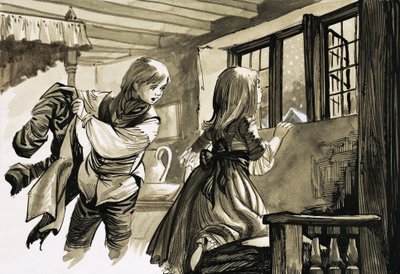 Niña y niño mirando hacia la nieve de English School
