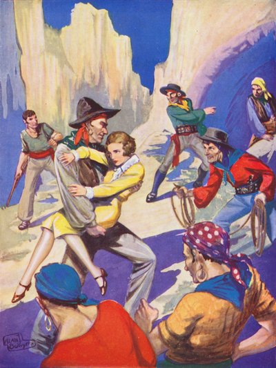 Chica siendo secuestrada por piratas (litografia en color) de English School