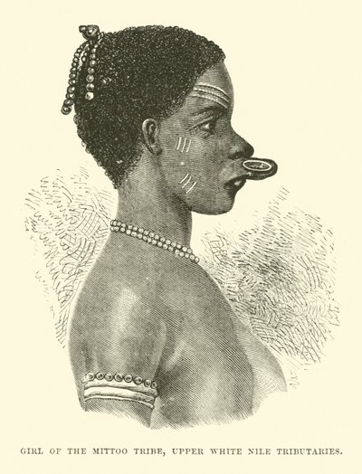 Chica de la tribu Mittoo, afluentes superiores del Nilo Blanco de English School