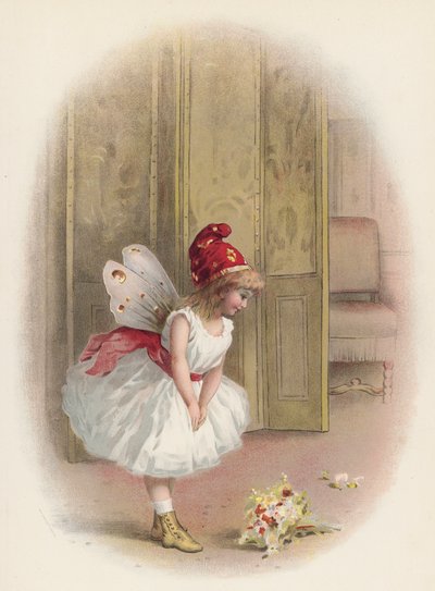 Chica o hada haciendo una reverencia después de su actuación (chromolitho) de English School