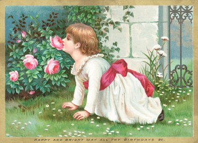 Chica oliendo flores de English School