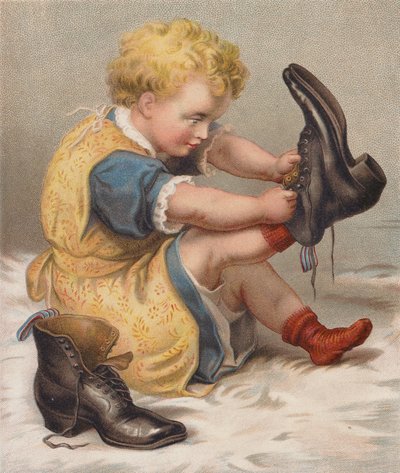 Niña probándose las botas de su madre (cromolito) de English School