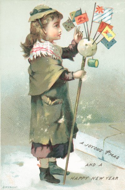Niña saludando con banderas de English School