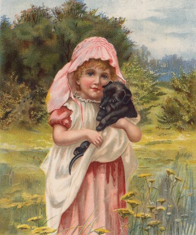 Niña con cachorro (cromolito) de English School