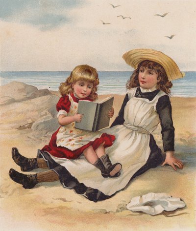 Chicas leyendo en una playa (cromolito) de English School