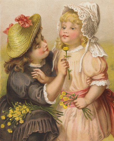 Niñas con ranúnculos (cromolito) de English School