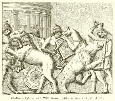 Gladiadores luchando con bestias salvajes de English School