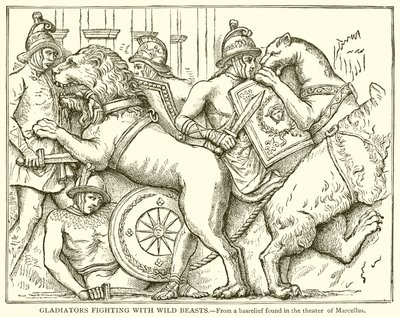 Gladiadores luchando con bestias salvajes de English School