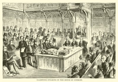 Gladstone hablando en la Cámara de los Comunes de English School