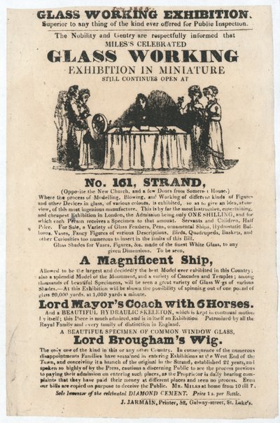 Exhibición de trabajo en vidrio, 161 Strand, julio de 1834 de English School
