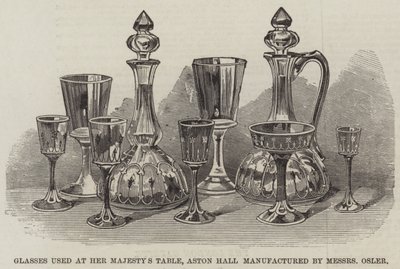 Vasos usados en la mesa de Su Majestad, Aston Hall, fabricados por Messers Osler (grabado) de English School