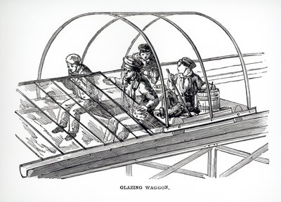Carro de acristalamiento utilizado en el Palacio de Cristal de Paxton, 1850 de English School