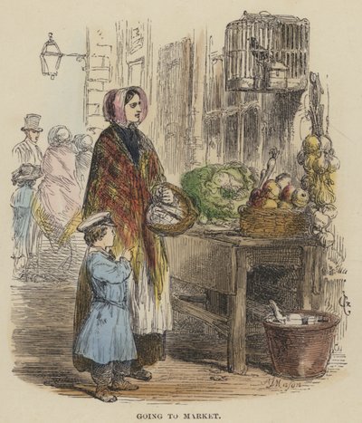 Yendo al Mercado (grabado coloreado) de English School