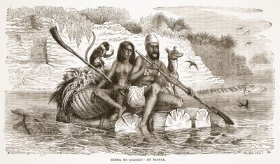Yendo al mercado - por agua, ilustración de The Pictorial Edition of the Life and Discoveries of David Livingstone por J. Ewing Richie, pub. por A. Fullarton & Co., 1876 de English School