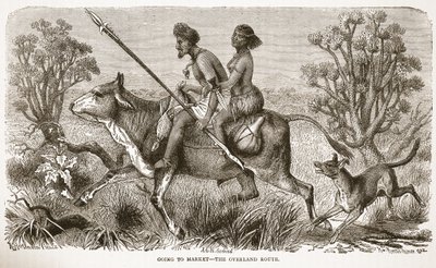 Yendo al mercado - la ruta terrestre, ilustración de The Pictorial Edition of the Life and Discoveries of David Livingstone por J. Ewing Richie, pub. por A. Fullarton & Co., 1876 de English School