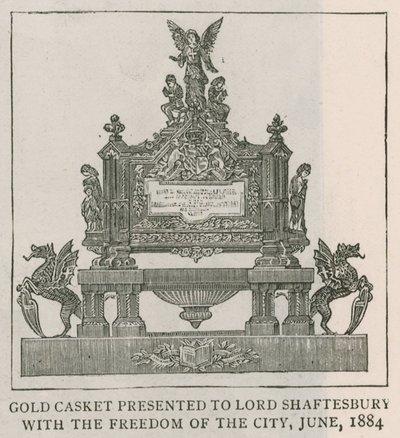 Cofre de oro presentado a Lord Shaftesbury con la libertad de la ciudad, junio de 1884 de English School