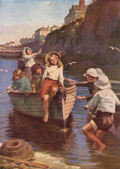 Horas doradas junto al mar (litografía en color) de English School
