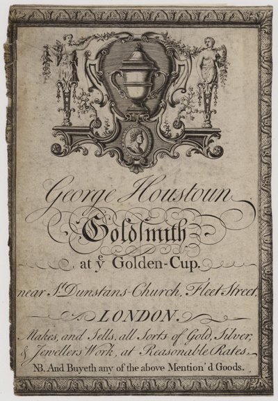 Orfebres y plateros, George Houstoun, tarjeta comercial de English School