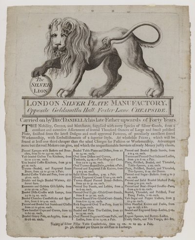 Orfebres y plateros, Thomas Daniell, tarjeta comercial de English School